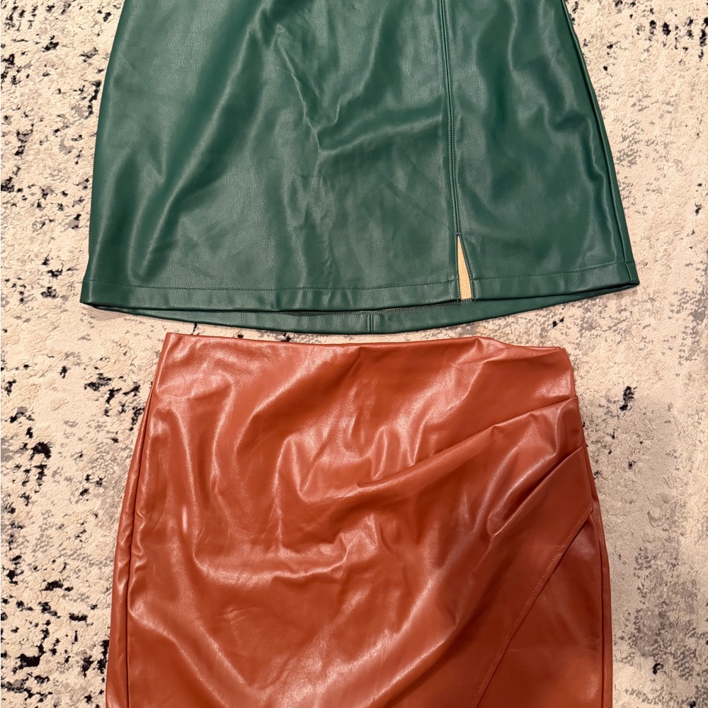 Faux Leather Mini Skirts in Forest Green and Rust size large